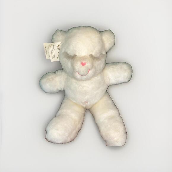 Other - VINTAGE MS NOAH HANDMADE WHITE SLEEPY BEAR PLUSH “Happy New bear” RARE OOAK